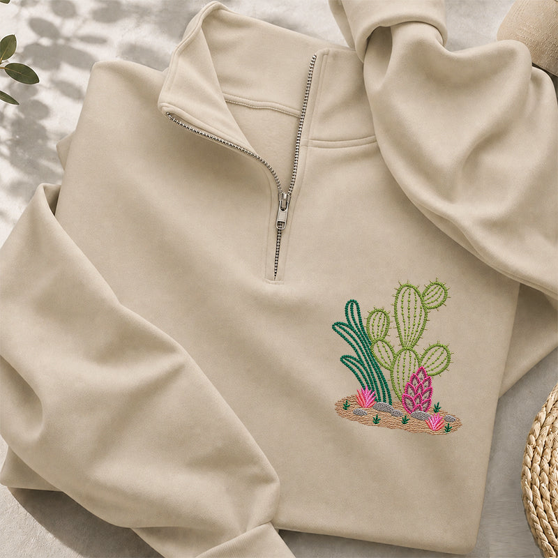 Embroidered Cactus Classic Quarter Zip Sweatshirt