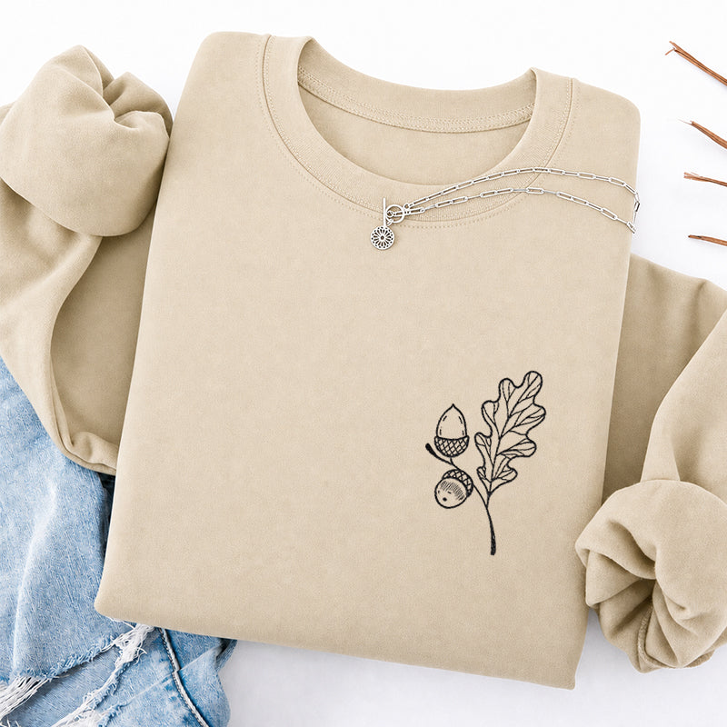 Embroidered Acorns And Leaves Classic Crewneck Sweatshirt