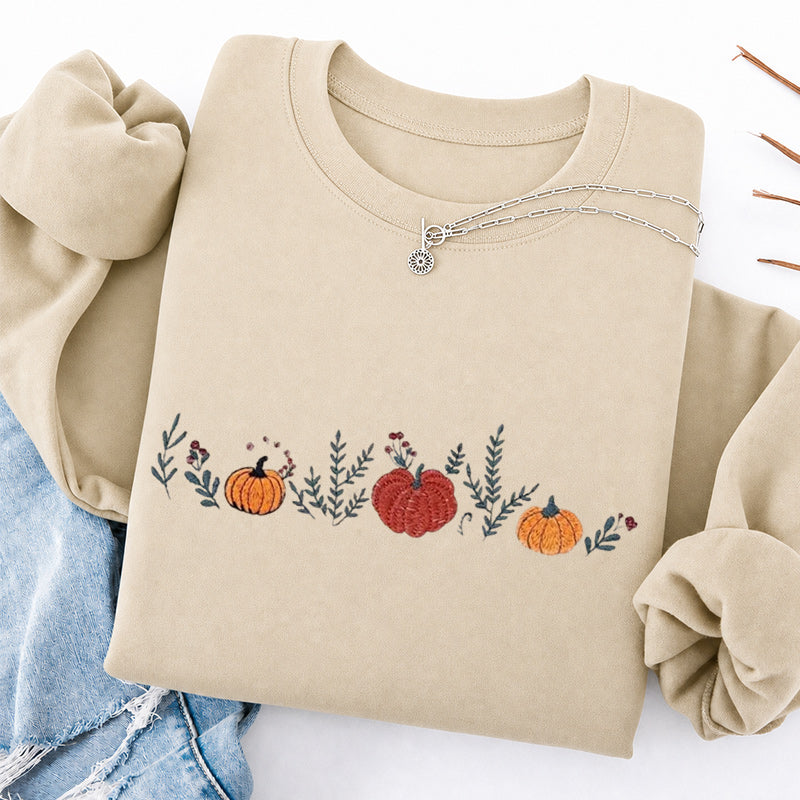 Embroidered Fall Enchanted Pumpkins Classic Crewneck Sweatshirt