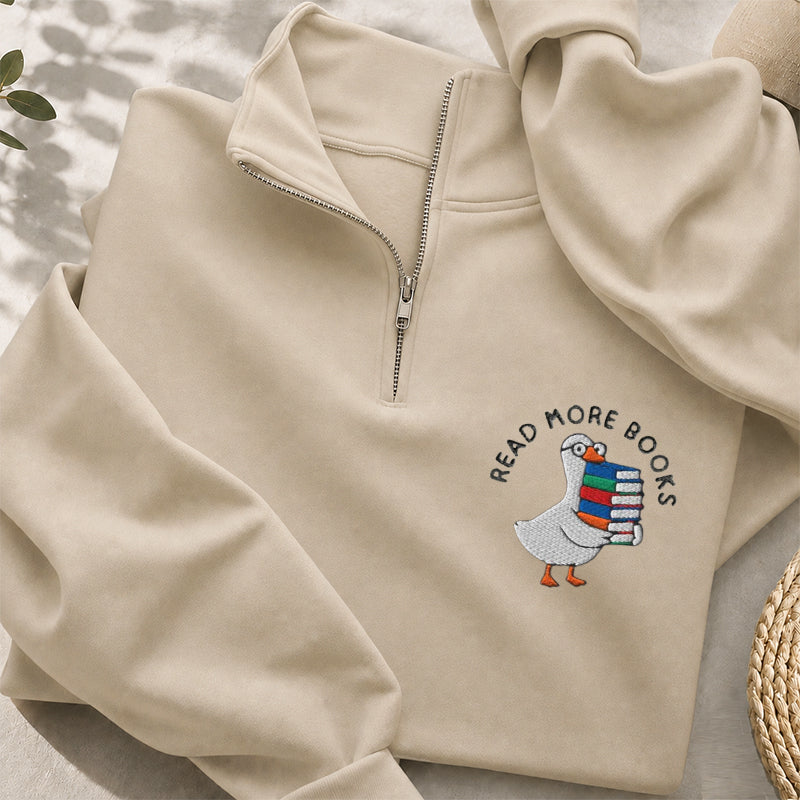 Embroidered Read More Books Goose Classic Quarter Zip Sweatshirt