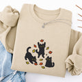 Embroidered Black Cats Fall Leaves Classic Crewneck Sweatshirt
