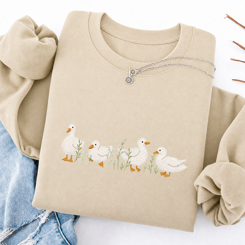 Embroidered Floral Ducks Classic Crewneck Sweatshirt