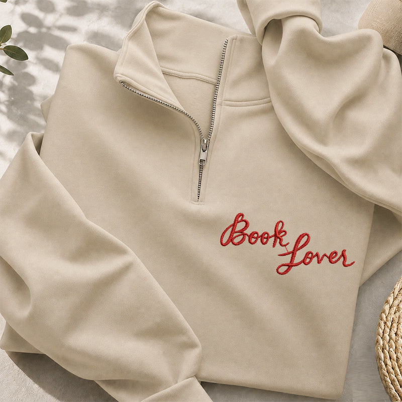 Embroidered Book Lover Classic Quarter Zip Sweatshirt
