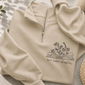Embroidered One More Chapter Floral Book Classic Quarter Zip Sweatshirt