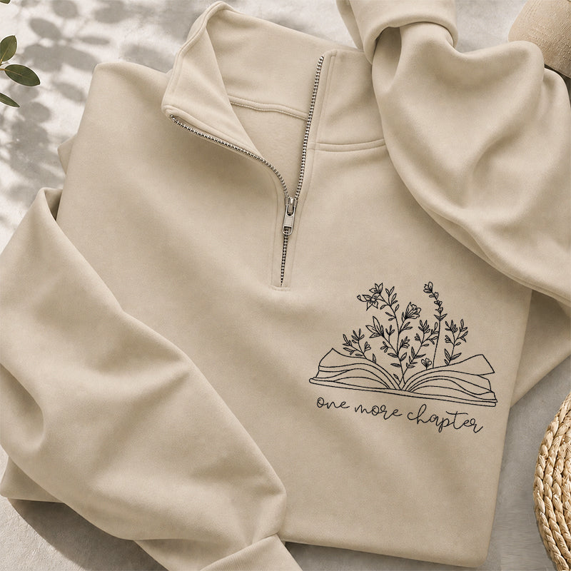 Embroidered One More Chapter Floral Book Classic Quarter Zip Sweatshirt