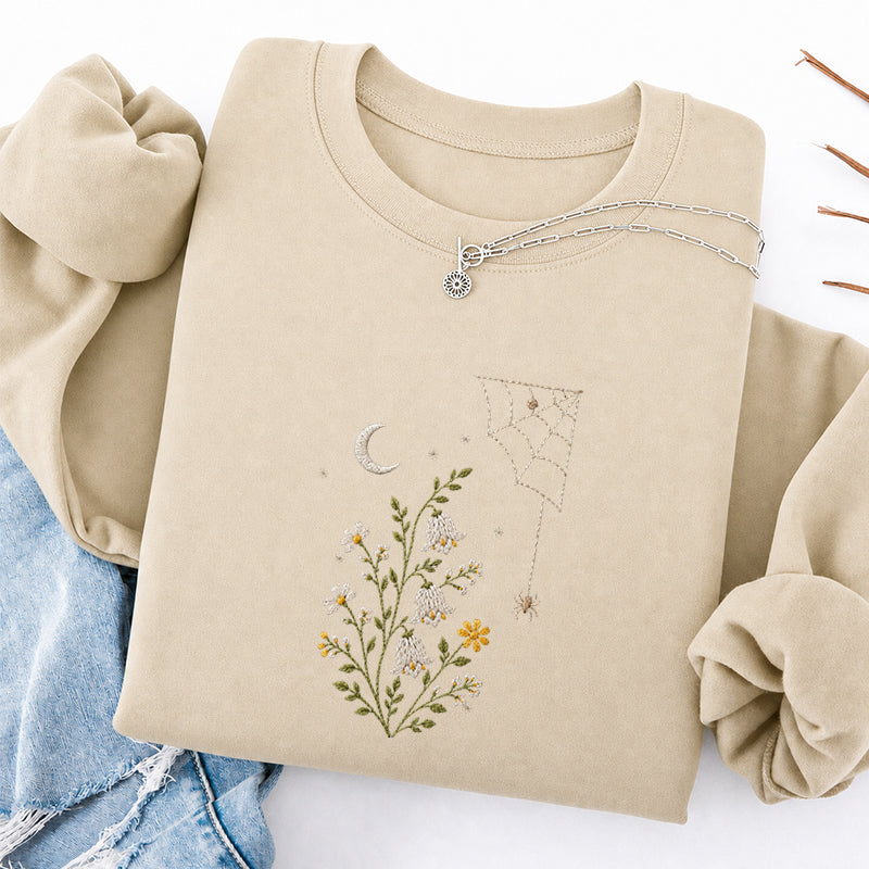 Embroidered Floral Spider Web Classic Crewneck Sweatshirt