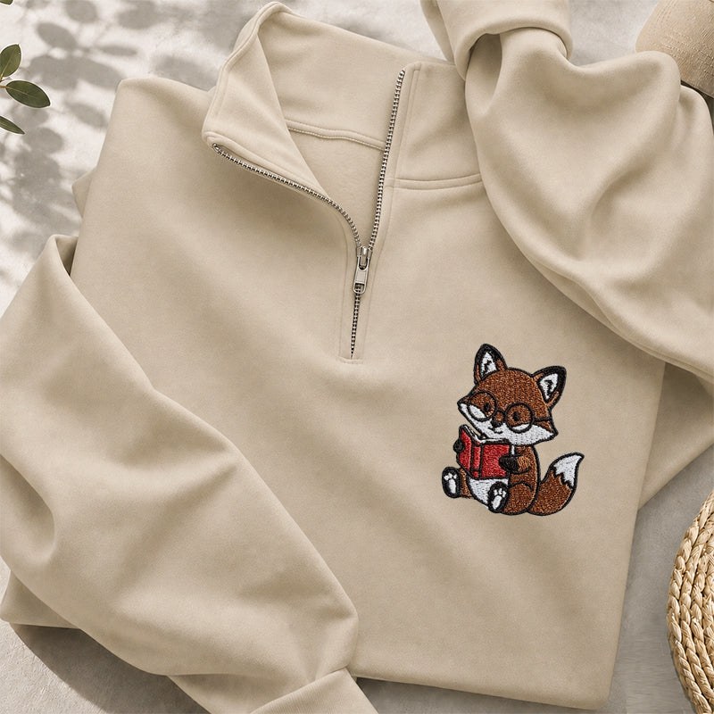 Embroidered Reading Fox Classic Quarter Zip Sweatshirt