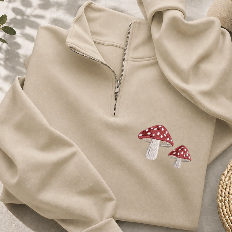Embroidered Mushrooms Classic Quarter Zip Sweatshirt