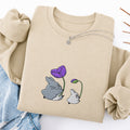 Embroidered Cute Cat Flowers Classic Crewneck Sweatshirt