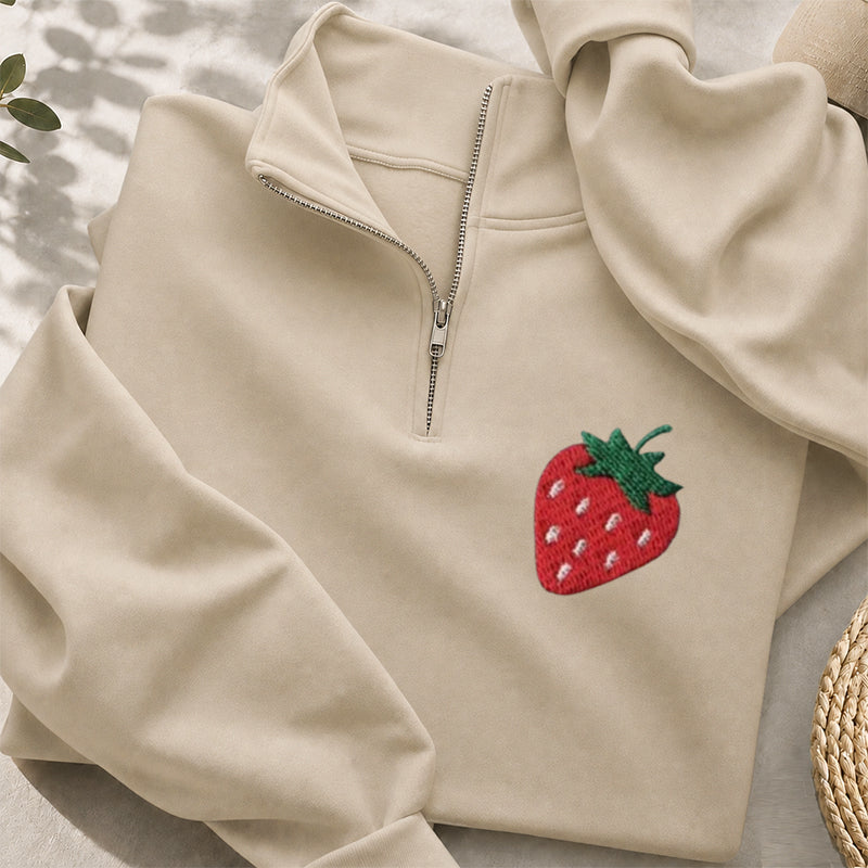 Embroidered Strawberry Classic Quarter Zip Sweatshirt