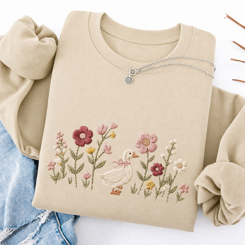 Embroidered Silly Goose Wildflower Classic Crewneck Sweatshirt