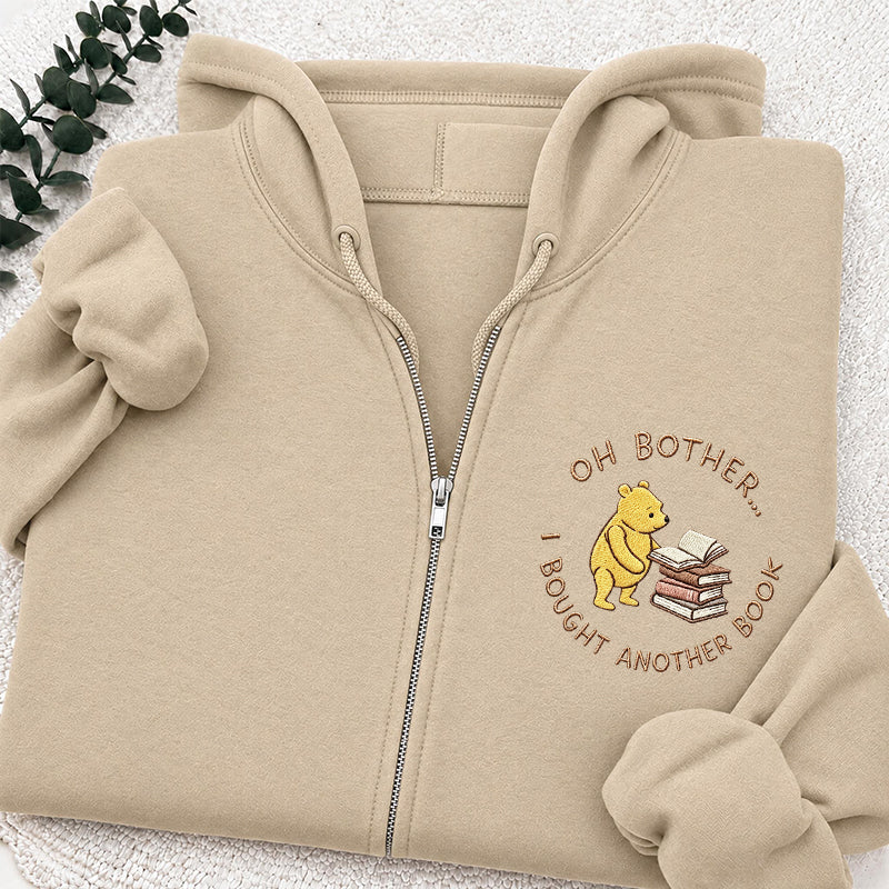 Embroidered Funny Bear Reading Books Classic Adult Unisex Full Zip Hoodie