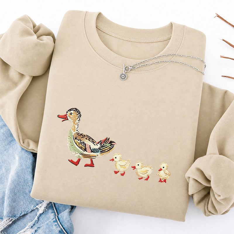 Embroidered Art Mama Duck And Ducklings Classic Crewneck Sweatshirt