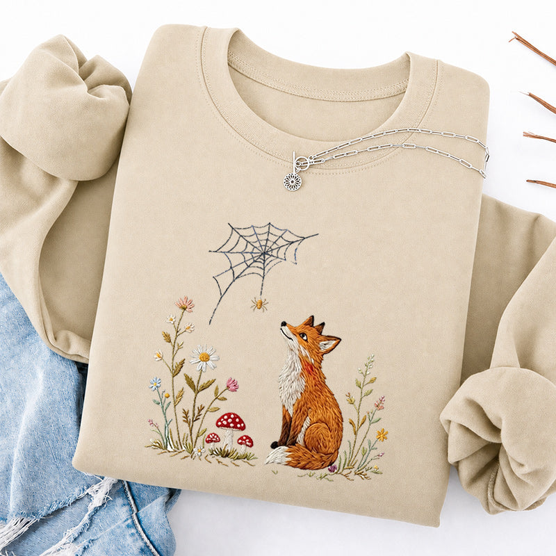 Embroidered Fox Cottagecore Classic Crewneck Sweatshirt