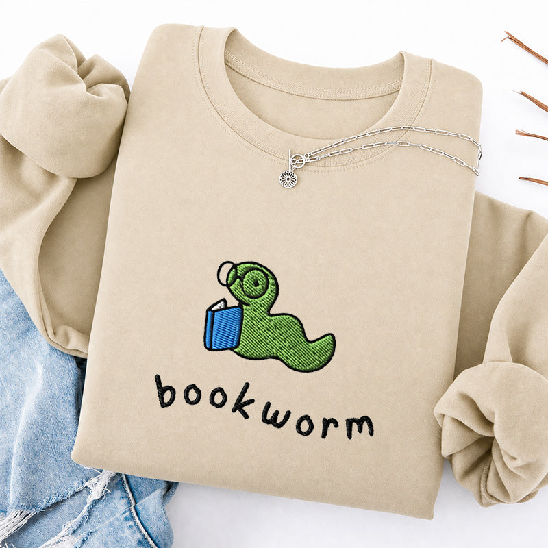 Embroidered Funny Bookworm Classic Crewneck Sweatshirt