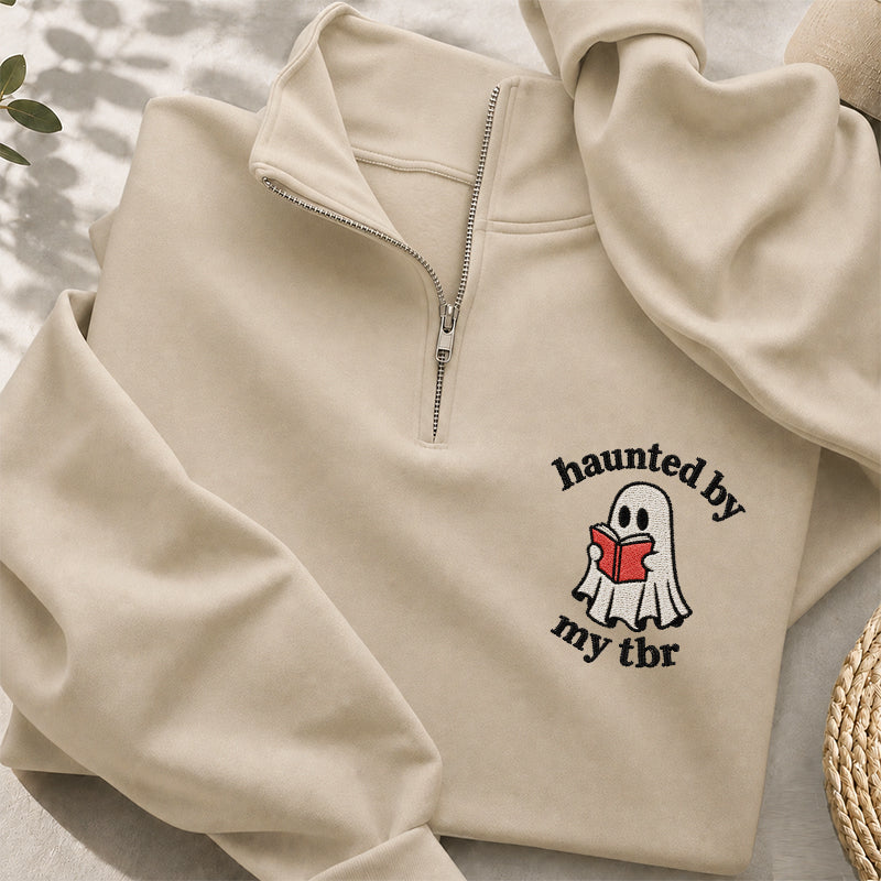 Embroidered Haunted By My TBR Classic Quarter Zip Sweatshirt
