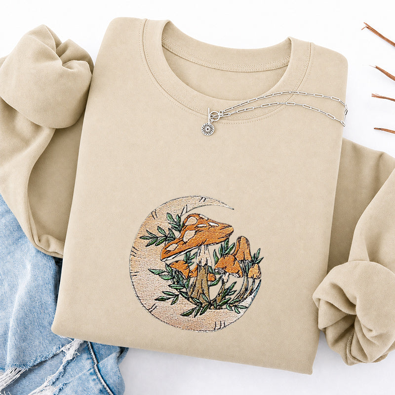Embroidered Mushroom Moon Classic Crewneck Sweatshirt