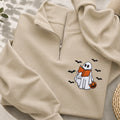Embroidered Halloween Reading Ghost Classic Quarter Zip Sweatshirt