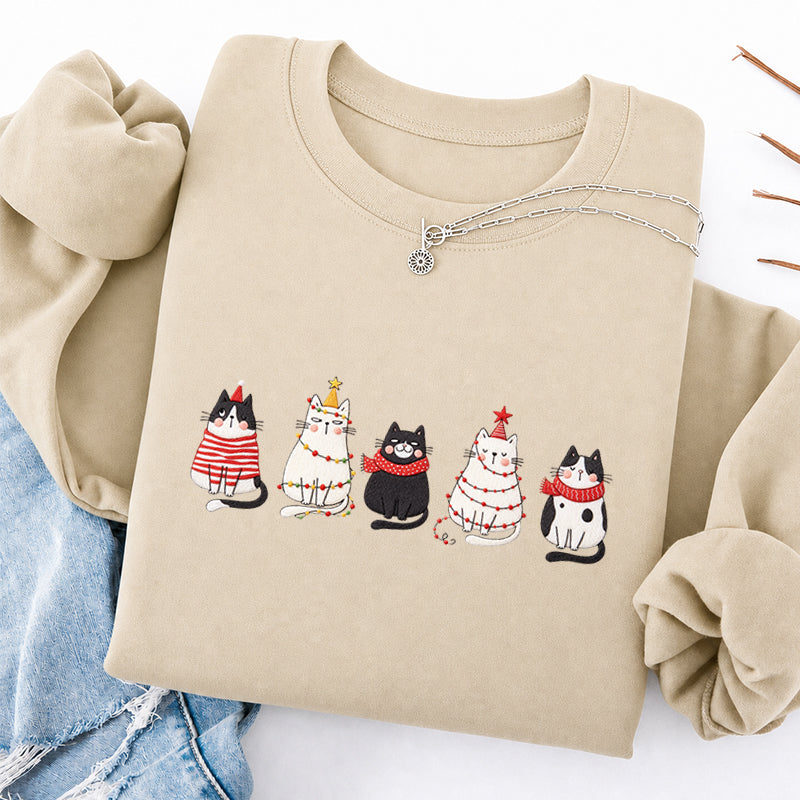 Embroidered Cute Cat Christmas Classic Crewneck Sweatshirt