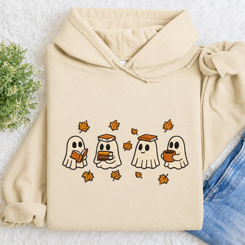 Embroidered Autumn Bookish Ghost Classic Adult Unisex Hoodie