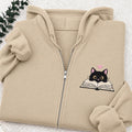 Embroidered Reading Black Cat Classic Adult Unisex Full Zip Hoodie