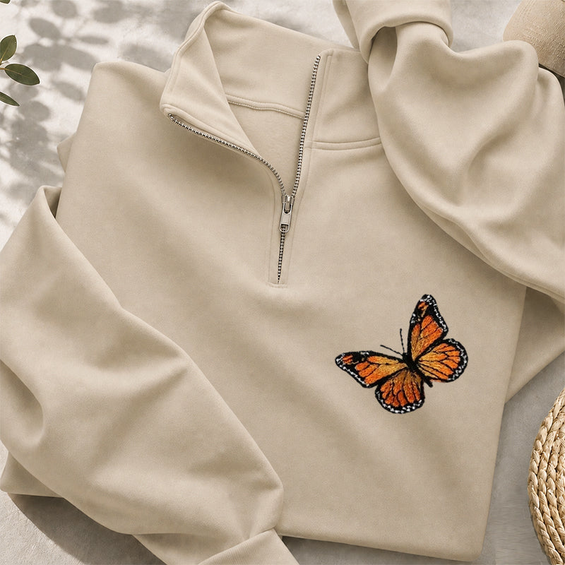 Embroidered Monarch Butterfly Classic Quarter Zip Sweatshirt