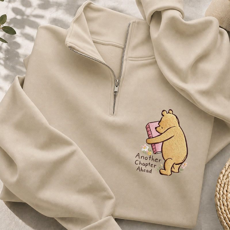 Embroidered Reading Bear Another Chapter Classic Quarter Zip Sweatshirt