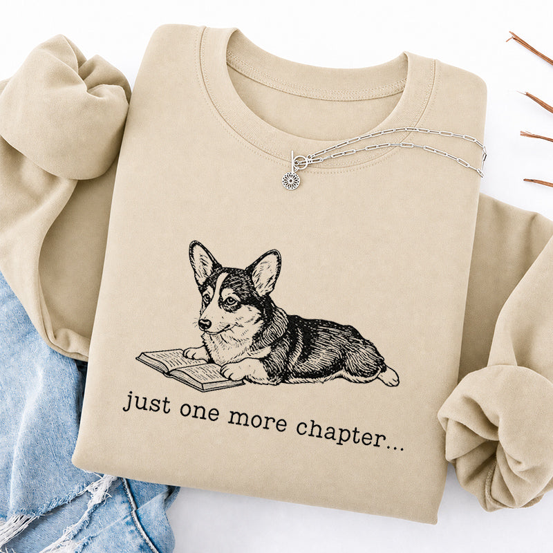 Embroidered One More Chapter Corgi Classic Crewneck Sweatshirt