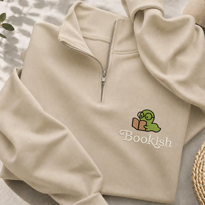 Embroidered Bookish Worm Classic Quarter Zip Sweatshirt