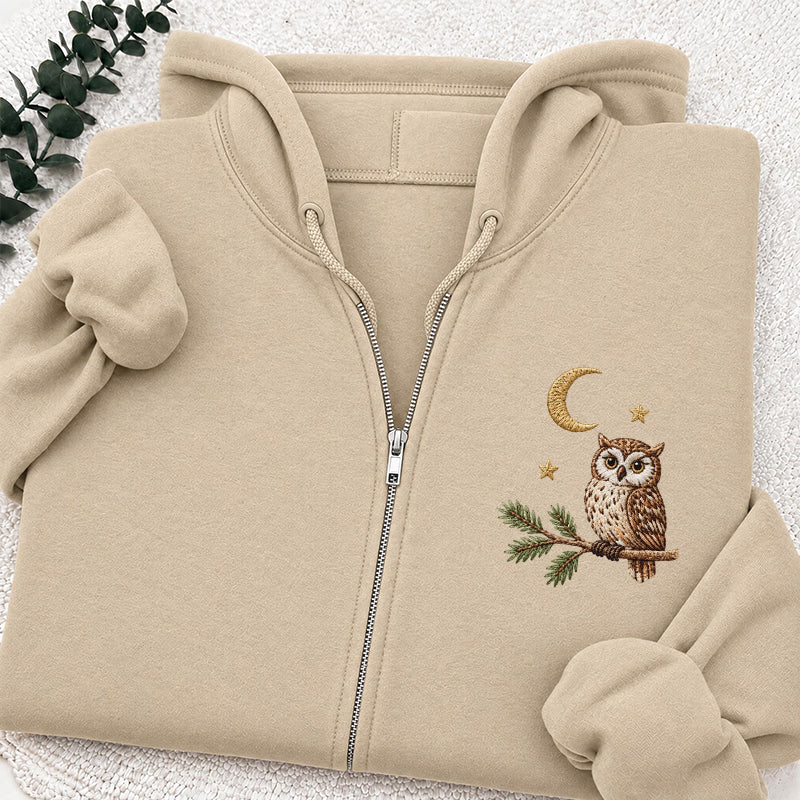 Embroidered Night Owl Classic Full Zip Hoodie