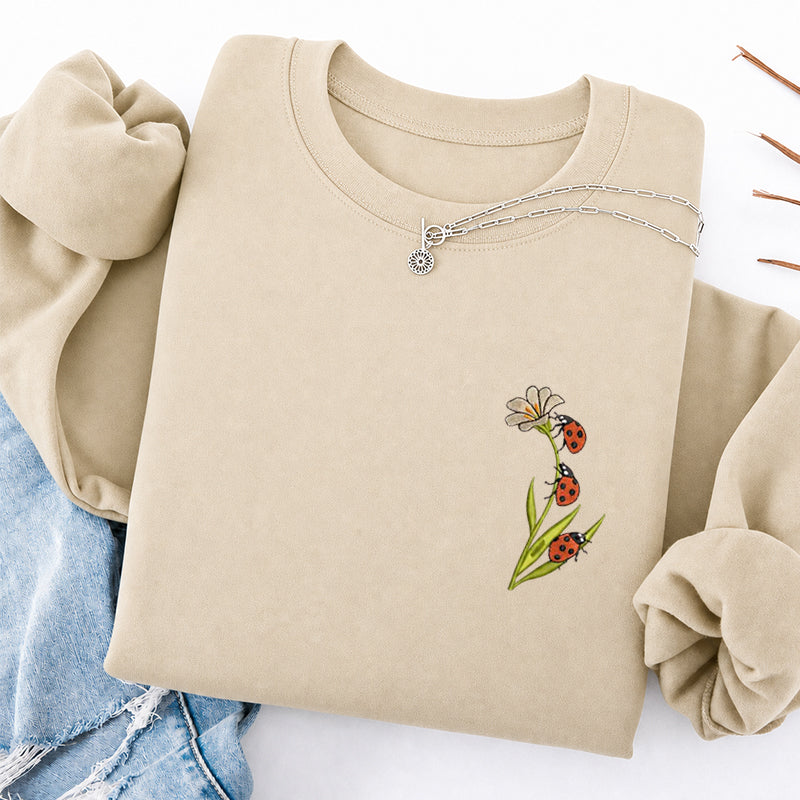 Embroidered Ladybug & Daisy Classic Crewneck Sweatshirt