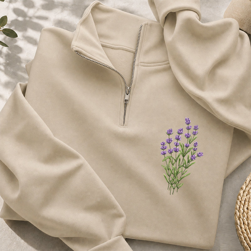Embroidered Lilac Flower Classic Quarter Zip Sweatshirt