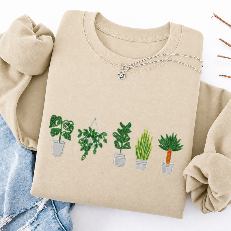 Embroidered Houseplant Classic Crewneck Sweatshirt
