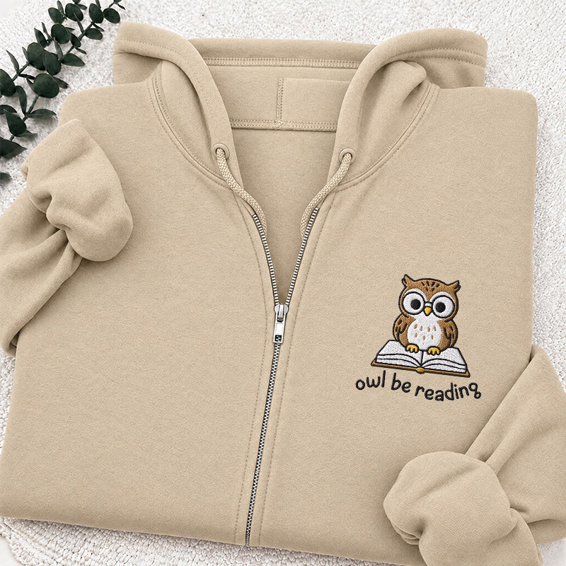 Embroidered Owl Be Reading Classic Full Zip Hoodie