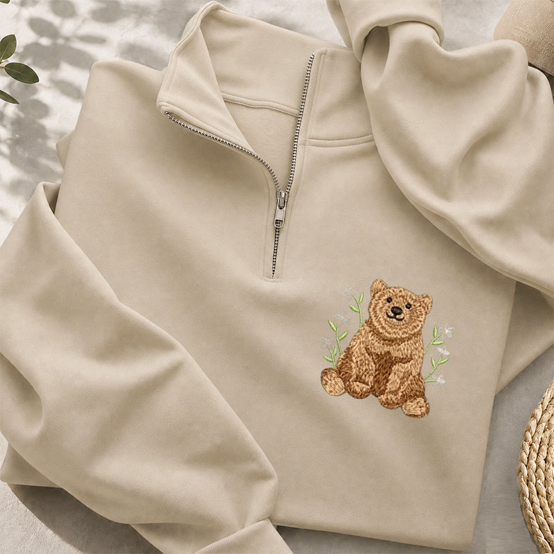 Embroidered Floral Beer Classic Quarter Zip Sweatshirt
