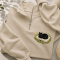 Embroidered Black Cat Book Classic Quarter Zip Sweatshirt