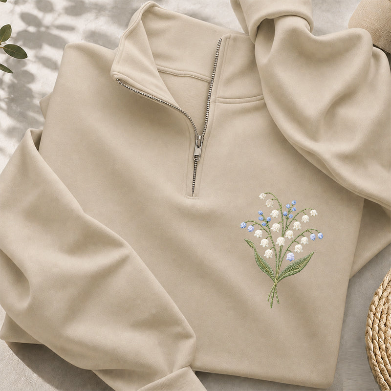 Embroidered Lily Of The Valley Classic Quarter Zip Sweatshirt