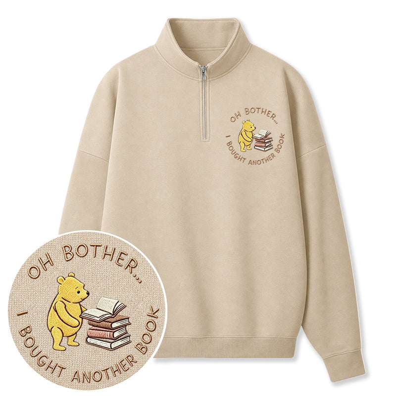 Embroidered Funny Bear Reading Books Classic Quarter Zip Sweatshirt