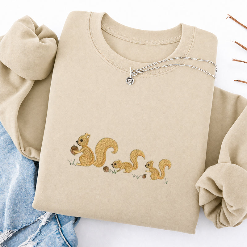 Embroidered Cute Squirrels Classic Crewneck Sweatshirt