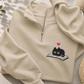 Embroidered Black Cat and Book Classic Quarter Zip Sweatshirt