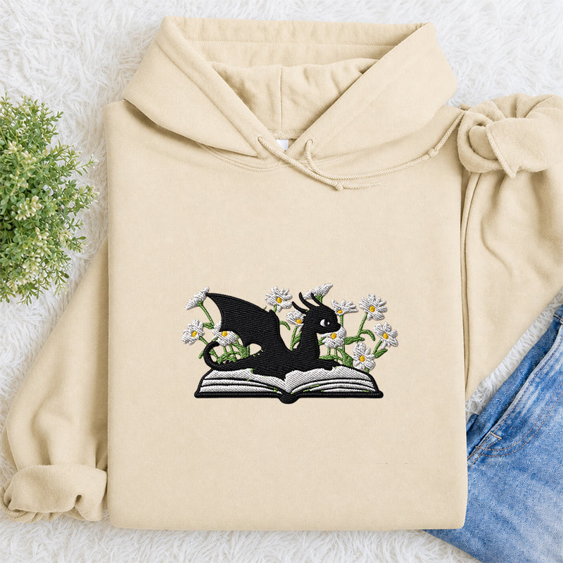 Embroidered Floral Dragon Book Classic Adult Unisex Hoodie