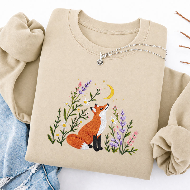 Embroidered Fox Wildflower Classic Crewneck Sweatshirt