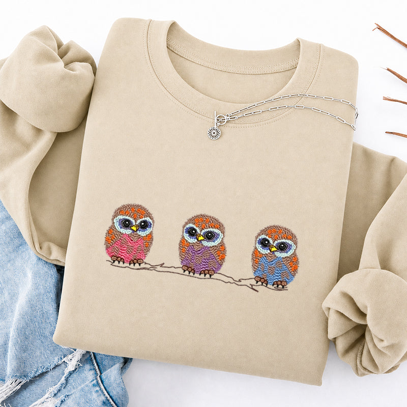 Embroidered Cute Owl Classic Crewneck Sweatshirt