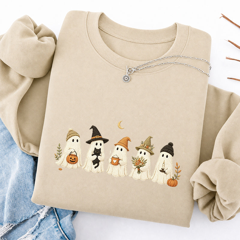 Embroidered Little Ghost Parade Classic Crewneck Sweatshirt