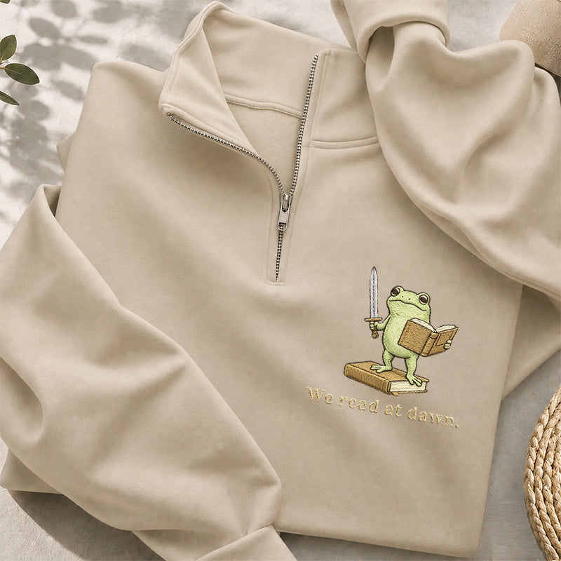 Embroidered We Read At Dawn Classic Quarter Zip Sweatshirt