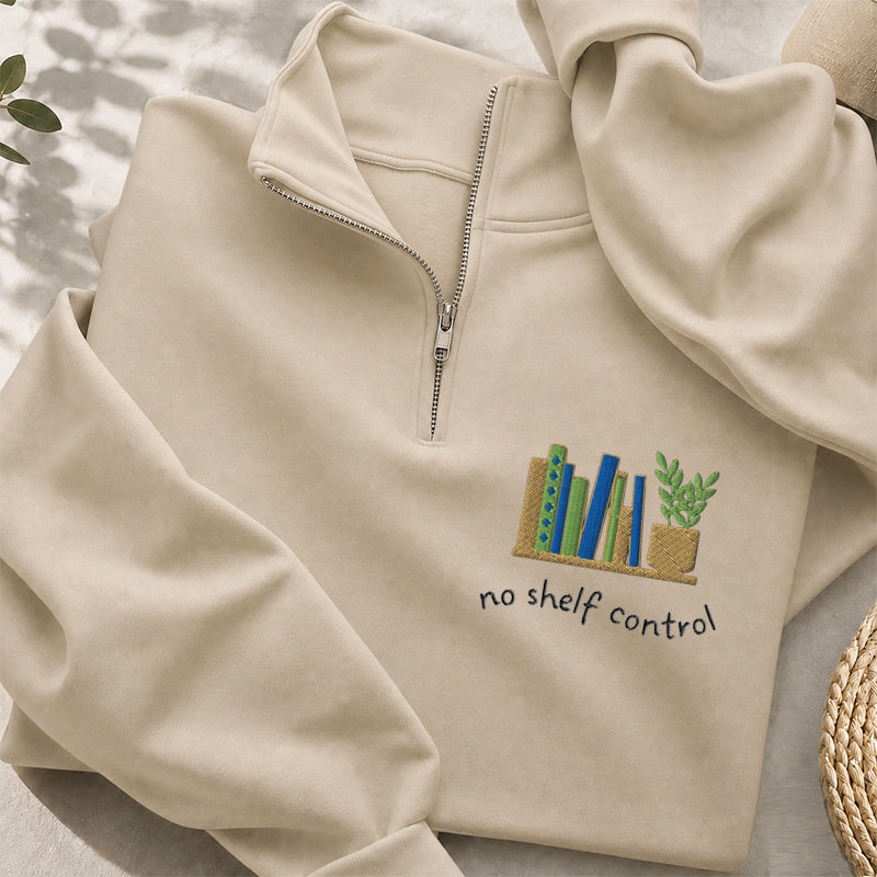 Embroidered No Shelf Control Book Classic Quarter Zip Sweatshirt