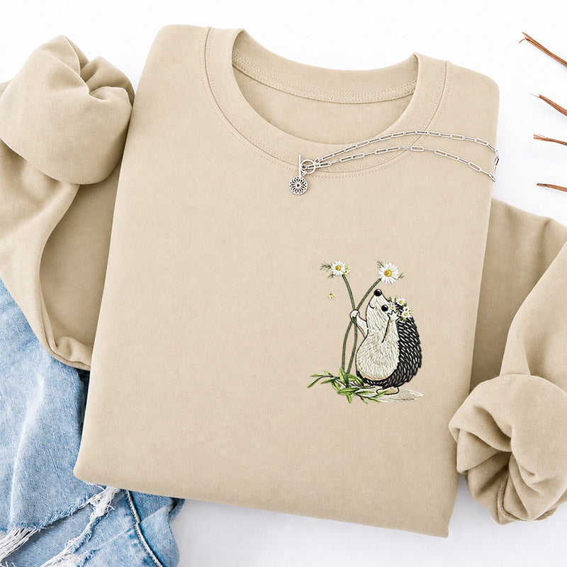 Embroidered Hedgehog Daisy Classic Crewneck Sweatshirt