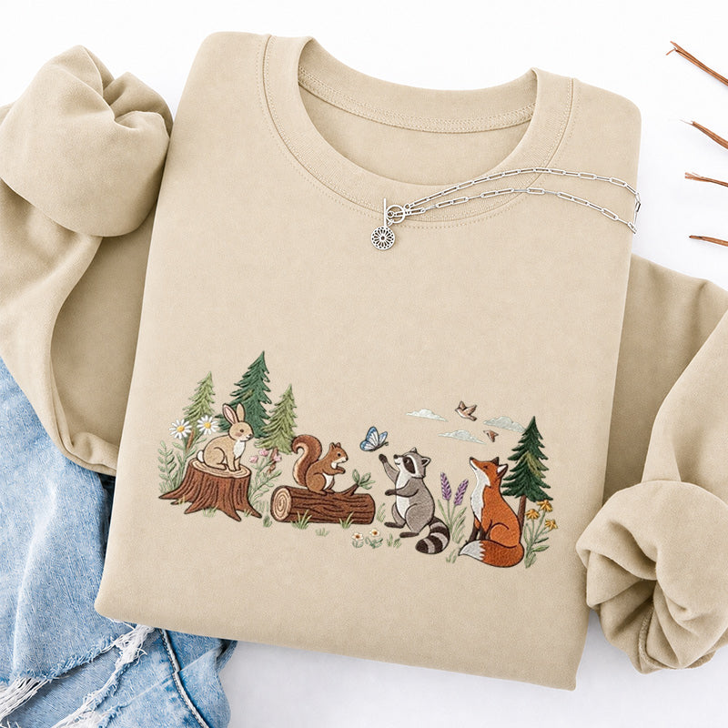 Embroidered Woodland Animals Classic Crewneck Sweatshirt