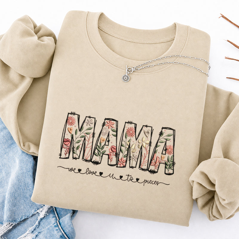 Embroidered Floral Mama Classic Crewneck Sweatshirt