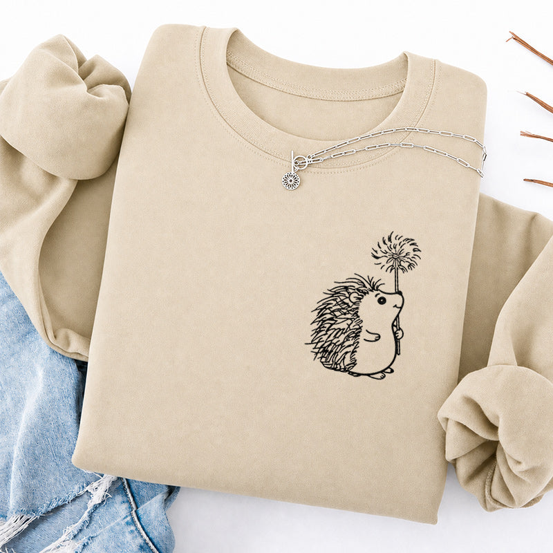 Embroidered Hedgehog Dandelion Classic Crewneck Sweatshirt